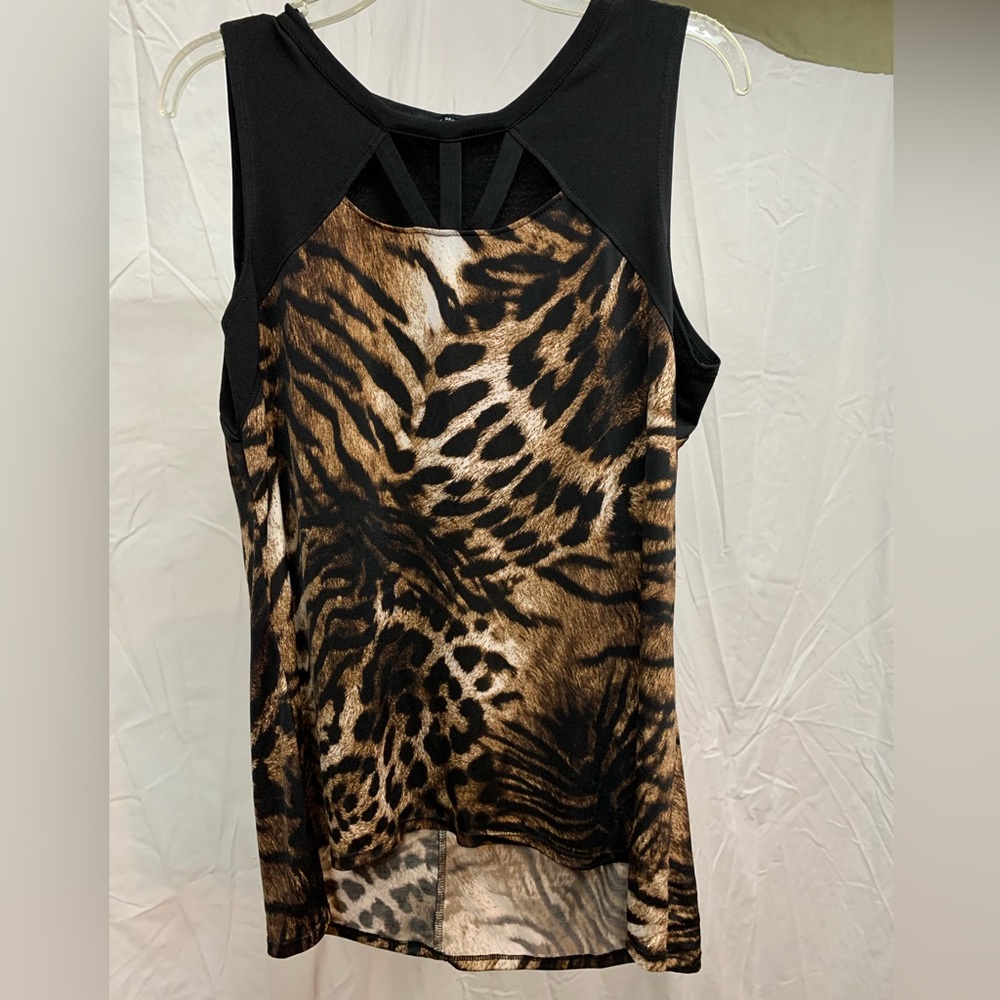 Liz McCoy leopard print sleeveless blouse size large